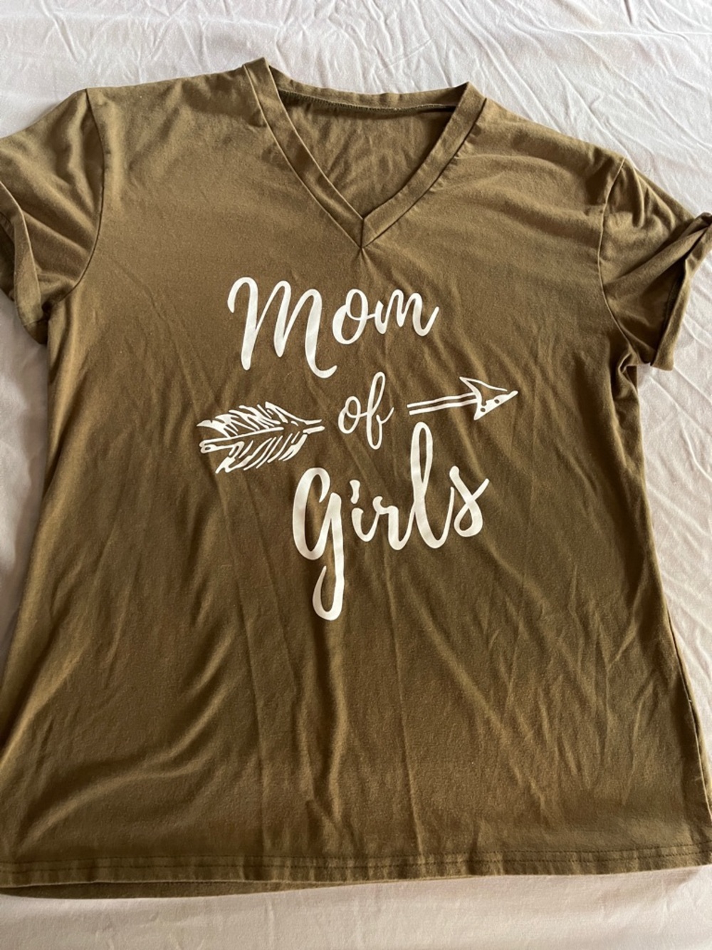 Mom of Girls V-Neck Tee - Olive Green